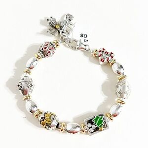 Brighton Silver Plated Christmas Charm Bracelet Tree Candy Cane Angel Snowman